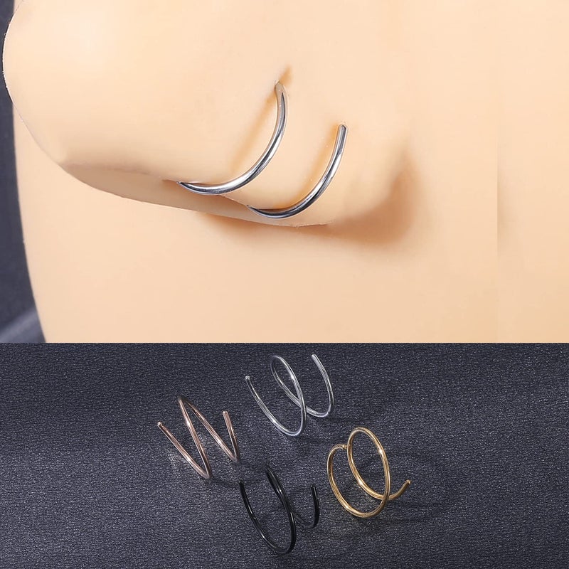 FECTAS Nose Rings Hoop Double Circle Nose Ring Surgical Steel 20g Gauge 8mm Nostril Piercing Hoops Jewelry 12PCS - Image 4