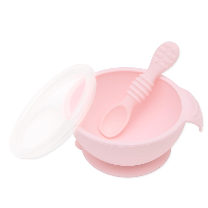 Bumkins Silicone Baby Bowl Feeding Set With Suction for Toddler, Includes Spoon and Lid, First Feeding Set, Essential for Led Weaning, 4 Months+, Pink - Image 1