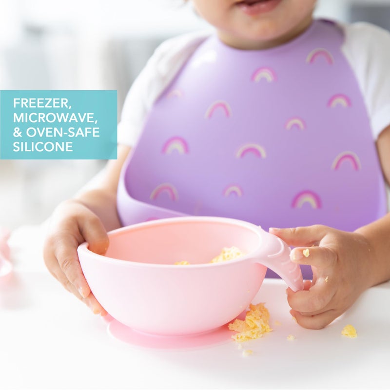 Bumkins Silicone Baby Bowl Feeding Set With Suction for Toddler, Includes Spoon and Lid, First Feeding Set, Essential for Led Weaning, 4 Months+, Pink - Image 4