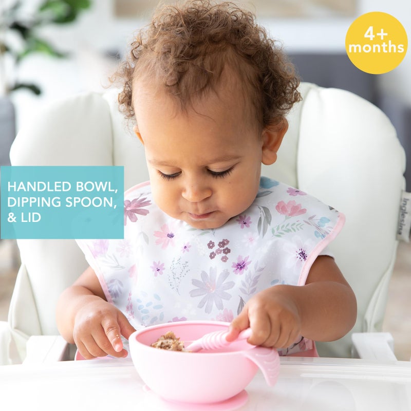 Bumkins Silicone Baby Bowl Feeding Set With Suction for Toddler, Includes Spoon and Lid, First Feeding Set, Essential for Led Weaning, 4 Months+, Pink - Image 2