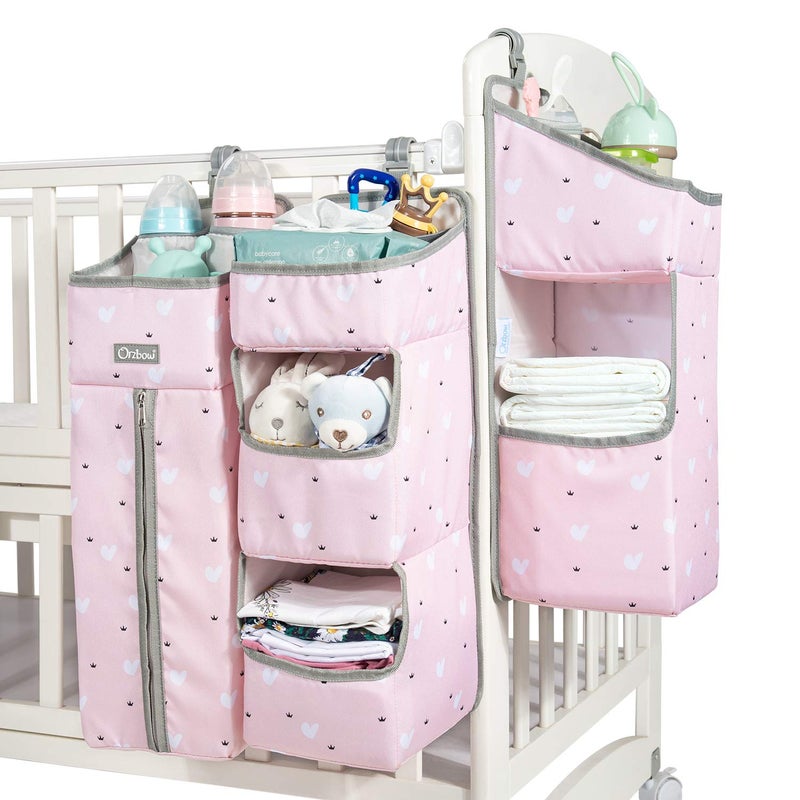 Orzbow 3in1 Nursery Organizer and Baby Diaper Caddy  Hanging Diaper Organization Storage for Baby Essentials  Hang on Crib Changing Table or Wall Pink