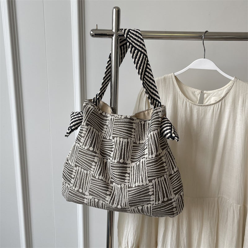 Korean Fashion Striped Knitted Fabric Bag Color Contrast Simple High-End Underarm Bag All-Match Shoulder Bag