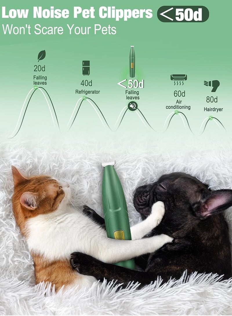 SYOSI Dog Grooming Clippers, Upgraded Cordless Paw Trimmer, Low Noise Pet Shaver for Hair of Small Areas Around Cat's Eyes, Face, Ears, Paws (Green) - Image 2