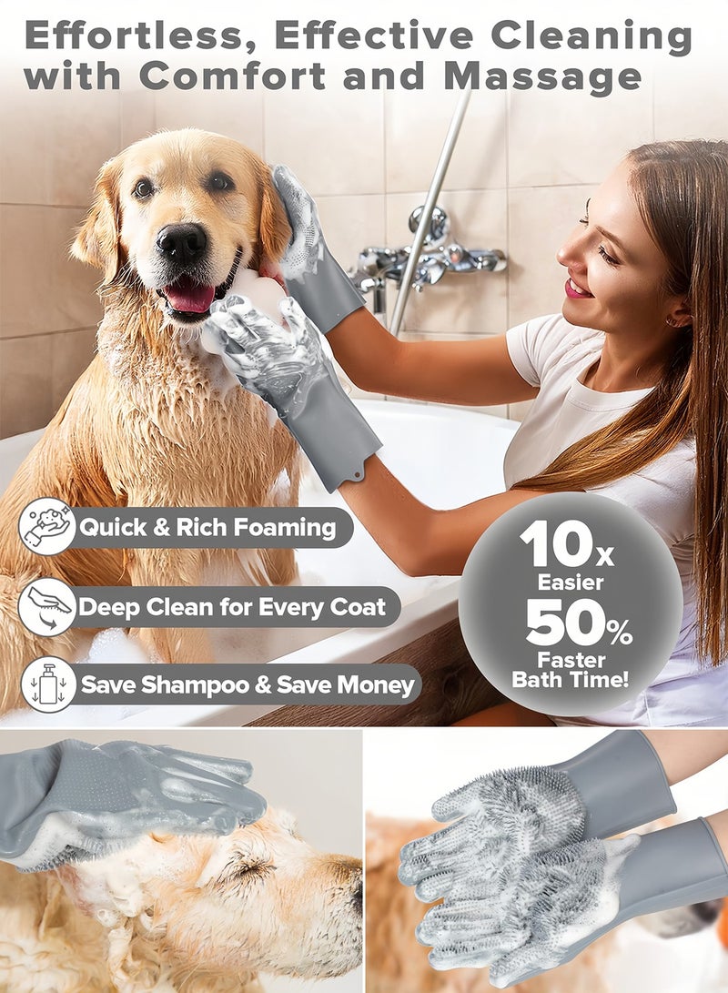 Generic Zafeen Pet Grooming Gloves - Heat Resistant Silicone with High-Density Teeth 5-Finger Design for Dog Cat Bathing Massage  - Image 3