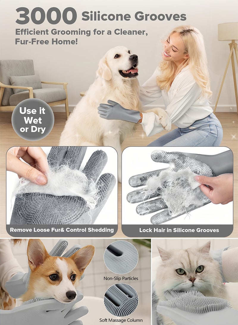 Generic Zafeen Pet Grooming Gloves - Heat Resistant Silicone with High-Density Teeth 5-Finger Design for Dog Cat Bathing Massage  - Image 4