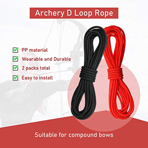 Sumind 2 Pieces Archery D Loop Rope 10 Feet Archery Bowstring Serving Thread Release Material Nocking D Loop Rope String(Black and Red) - Image 4