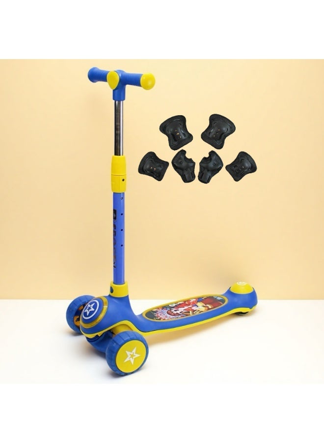 إيزي فيتشور مستقبل سهل للأطفال من عمر 3 إلى 8 سنوات. سكوتر قابل للطي مثالي للأطفال، مزود بمقبض قابل لتعديل الارتفاع، وعجلات من البولي يوريثان بإضاءة LED، وفرامل خلفية، وموسيقى، بالإضافة إلى مجموعة معدات واقية. - Image 1