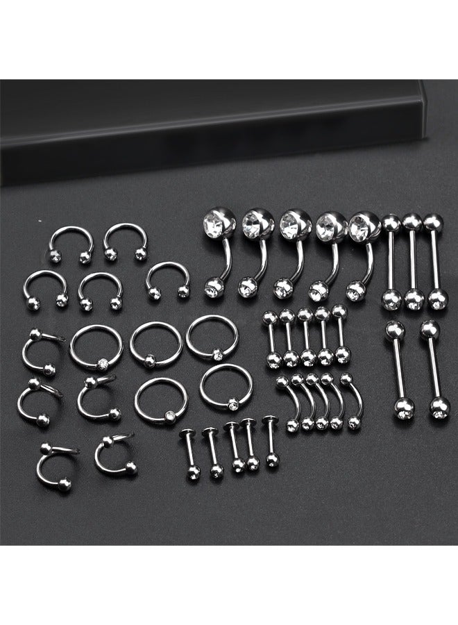 وهاواي 40PCS Stainless Steel Piercing Kit14G 16G Ear Cartilage Tragus Nose Septum Lip Tongue Daith Eyebrow Belly Button Rings Piercing Jewelry - Image 4
