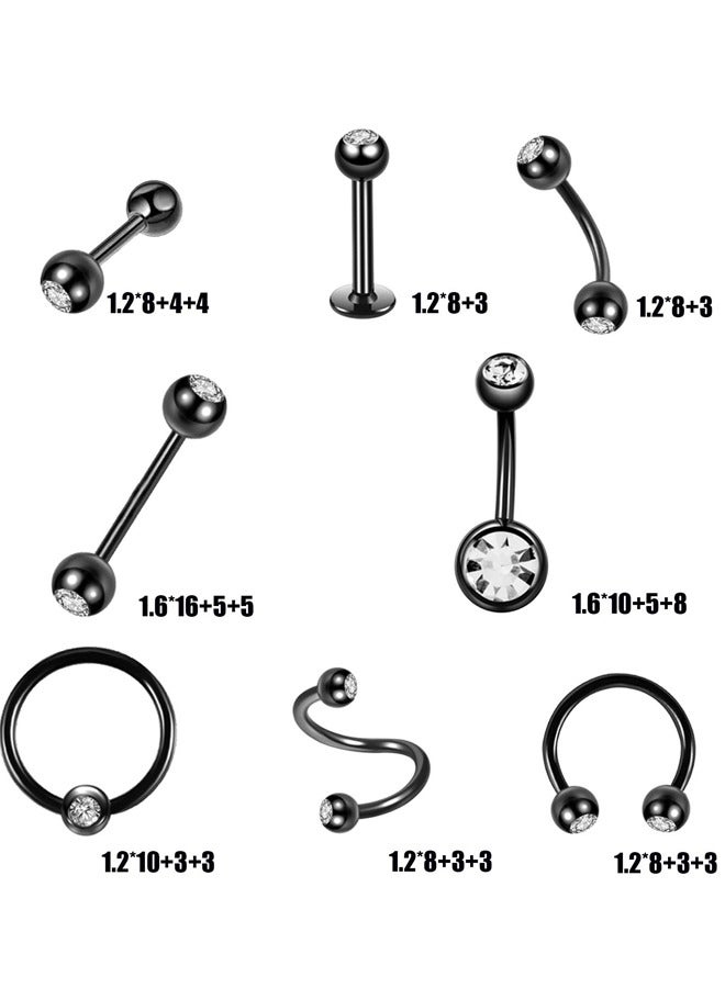 وهاواي 40PCS Stainless Steel Piercing Kit14G 16G Ear Cartilage Tragus Nose Septum Lip Tongue Daith Eyebrow Belly Button Rings Piercing Jewelry - Image 2