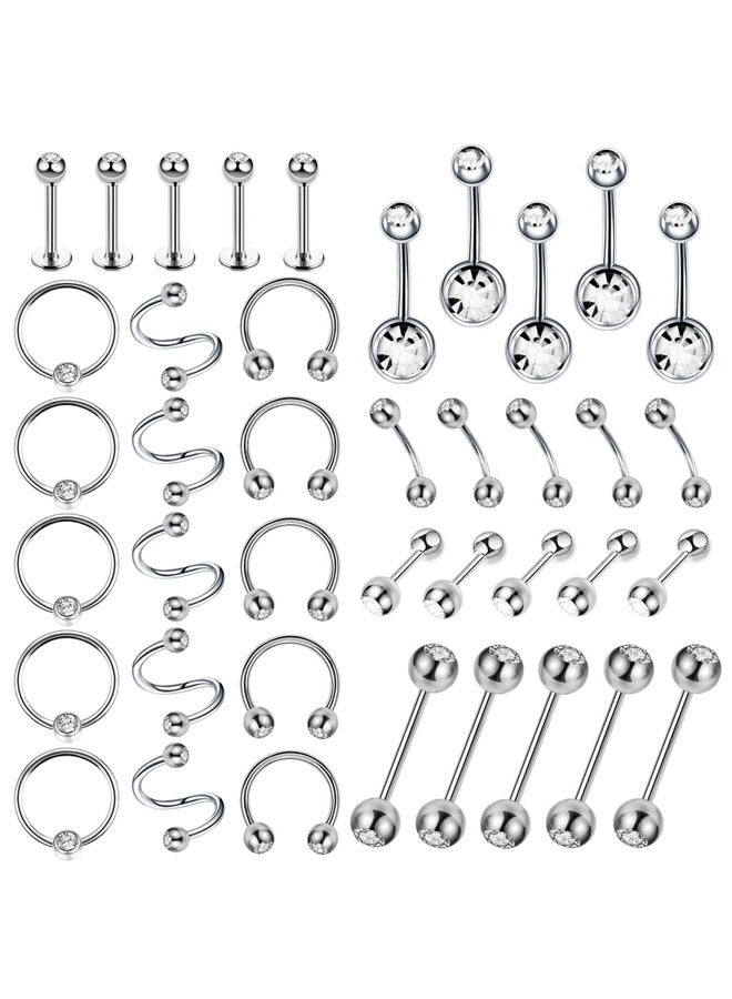 وهاواي 40PCS Stainless Steel Piercing Kit14G 16G Ear Cartilage Tragus Nose Septum Lip Tongue Daith Eyebrow Belly Button Rings Piercing Jewelry - Image 1