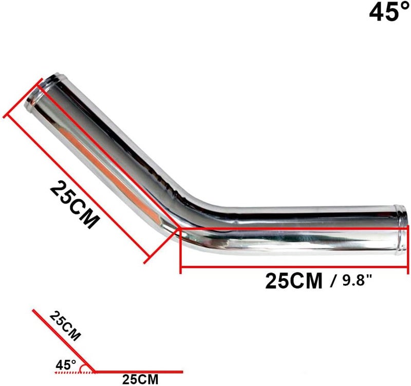 AotoKoop 20" (500mm) Universal 45 Degree Aluminum Piping - Polished Air Intake Tube - Image 3