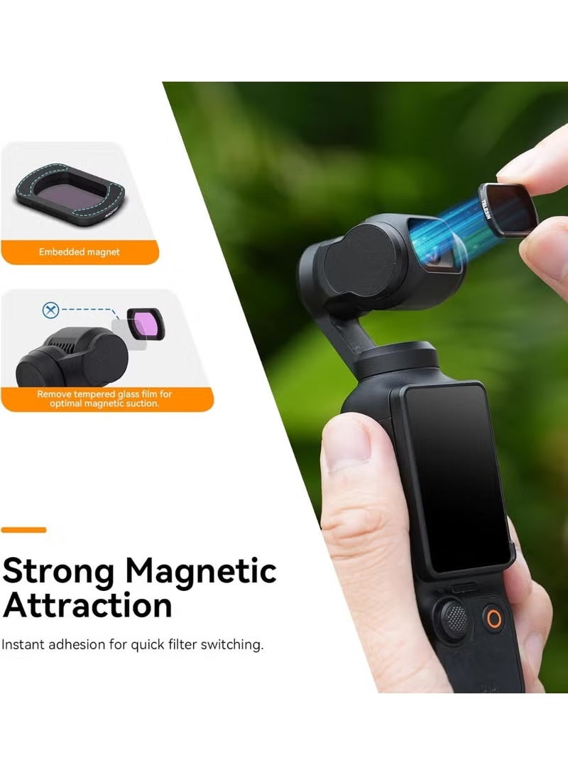 KORAX Magnetic Lens Fitler Kit for DJI Osmo Pocket 3, 4-Pack CPL ND16 ND64 ND256 Neutral Density Polarizing HD Ultra Thin Corning Glass Lens Filter Lens Protector Bundle Kit for Pocket 3 Accessories - Image 5