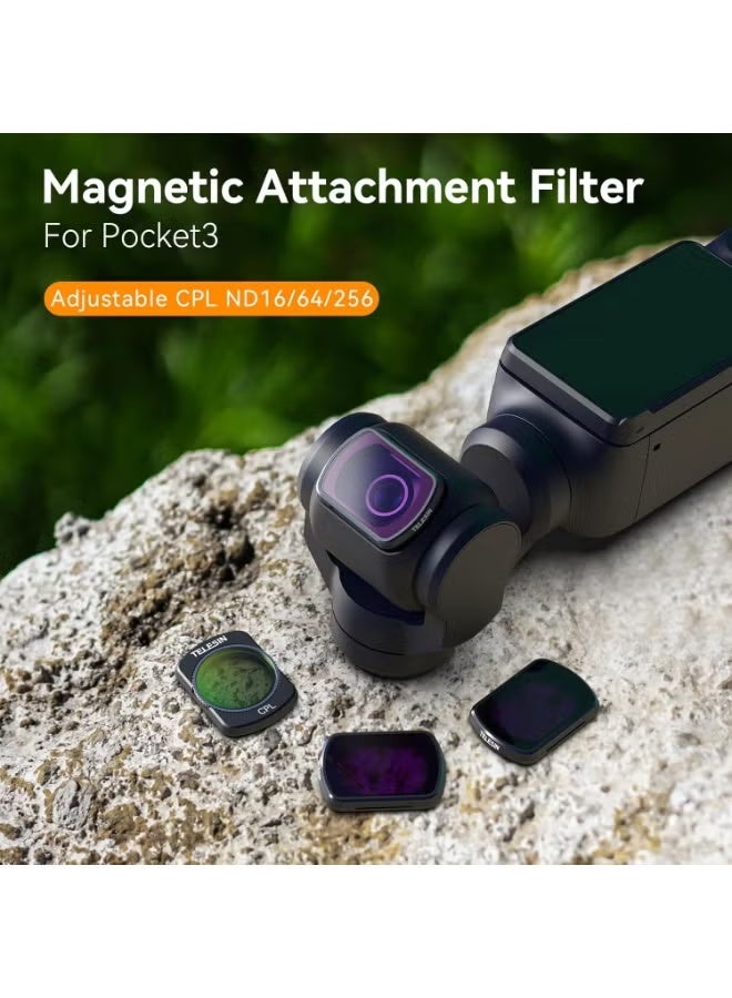KORAX Magnetic Lens Fitler Kit for DJI Osmo Pocket 3, 4-Pack CPL ND16 ND64 ND256 Neutral Density Polarizing HD Ultra Thin Corning Glass Lens Filter Lens Protector Bundle Kit for Pocket 3 Accessories - Image 2