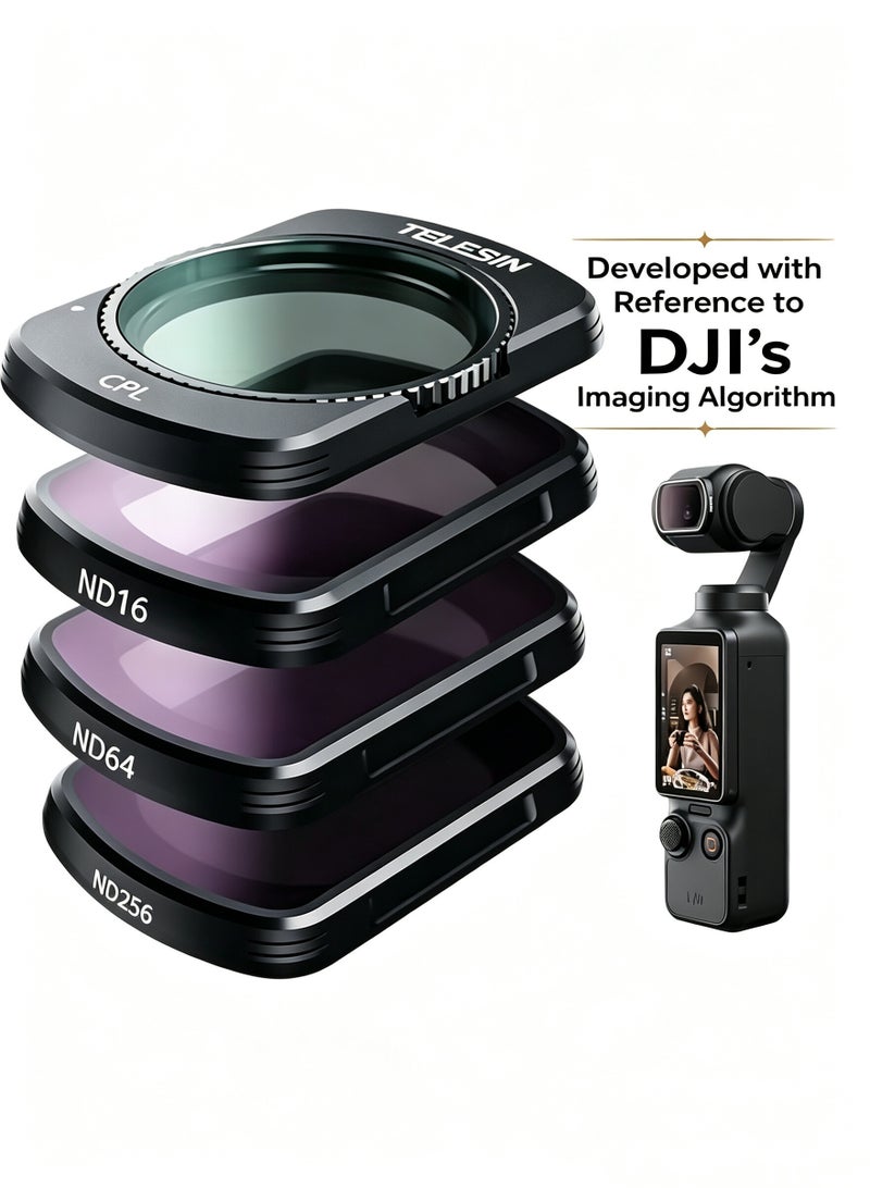 KORAX Magnetic Lens Fitler Kit for DJI Osmo Pocket 3, 4-Pack CPL ND16 ND64 ND256 Neutral Density Polarizing HD Ultra Thin Corning Glass Lens Filter Lens Protector Bundle Kit for Pocket 3 Accessories - Image 1