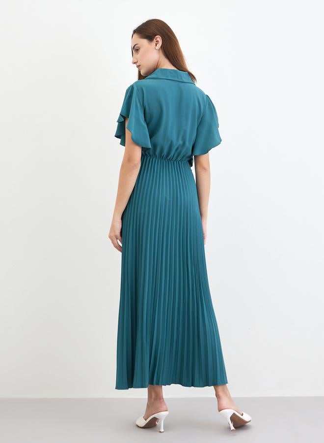 ستايلي فستان طويل بكسرات وأكمام مكشكشة - Image 4