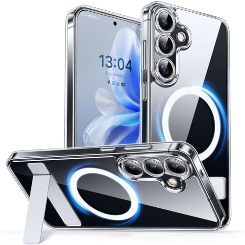 CANSHN Strong Magnetic Seamless Stand Designed for Samsung Galaxy S25 Plus Case 2025 Adjustable Kickstand Compatible with Magsafe Crystal Clear - Image 1