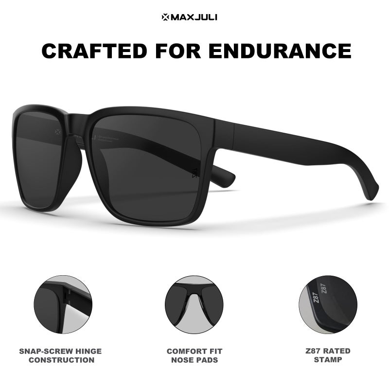 MAXJULI XL Z87 Sunglasses for Big Wide Heads Men TR90 Ultralight UV400 Protection Sun Glasses (Black/Grey) Z8244 - Image 4