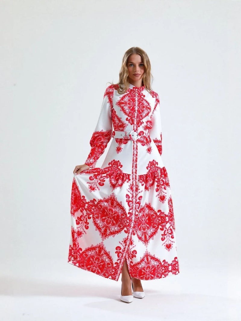 Jennyfer Paisley Print Belted Maxi Dress with Shirt Collar - Image 3