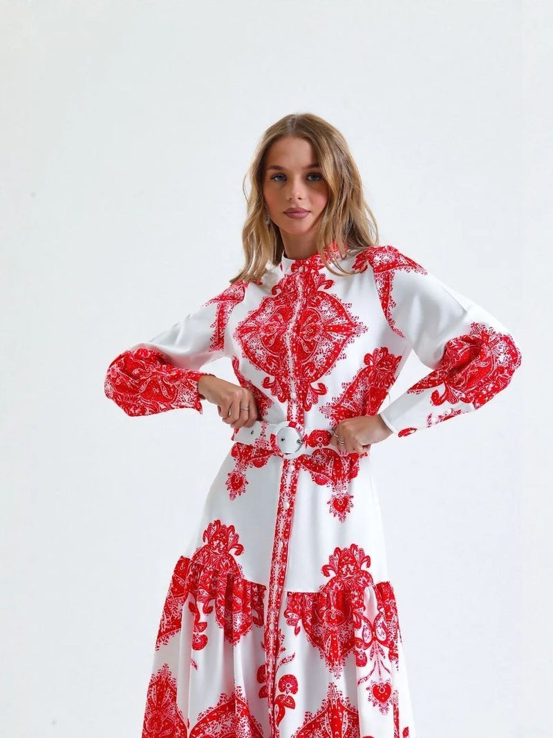 Jennyfer Paisley Print Belted Maxi Dress with Shirt Collar - Image 4