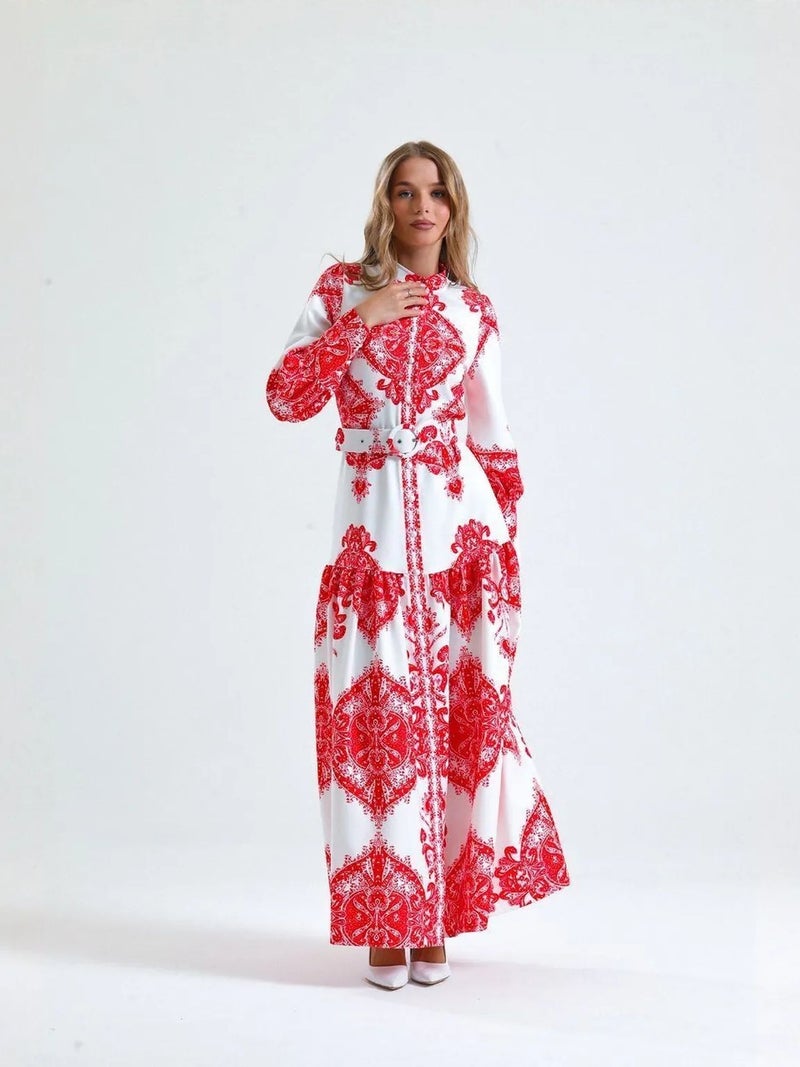 Jennyfer Paisley Print Belted Maxi Dress with Shirt Collar - Image 1