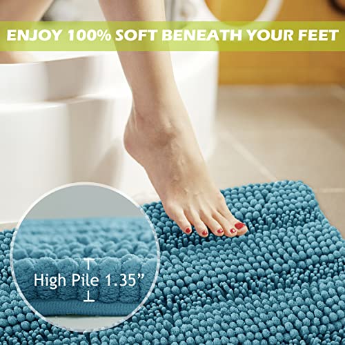 KGORGE Large Bathroom Rugs - Extra Soft Bath Mat Water Absorbent Non-Slip Thick Shaggy Shower Carpet for Tub Kitchen Toilet Door Way, Bluish Green, 60" x 24", 1 Pc - Image 3