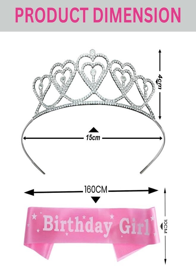 DECOFY Birthday Sash & Crown Set | Princess Queen Tiara Crowns Taj HairBand For Kids Girls & Womens (3 Pc Set- With Pin) - Image 2