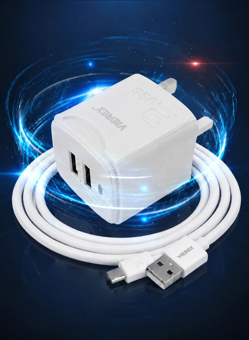 Vierex 18W Dual Port Quick Charger Travel Companion Charger Includes USB-A to USB-C Cable for Type-C Series - Image 1