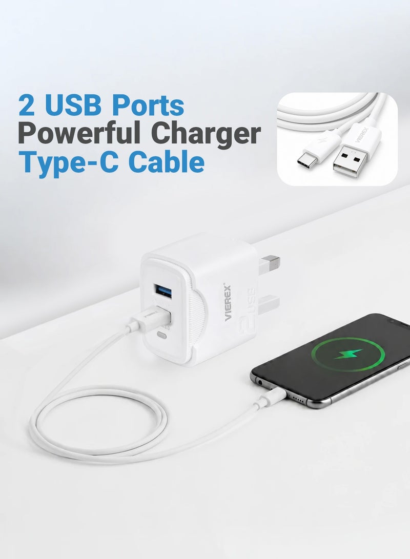 Vierex 18W Dual Port Quick Charger Travel Companion Charger Includes USB-A to USB-C Cable for Type-C Series - Image 2