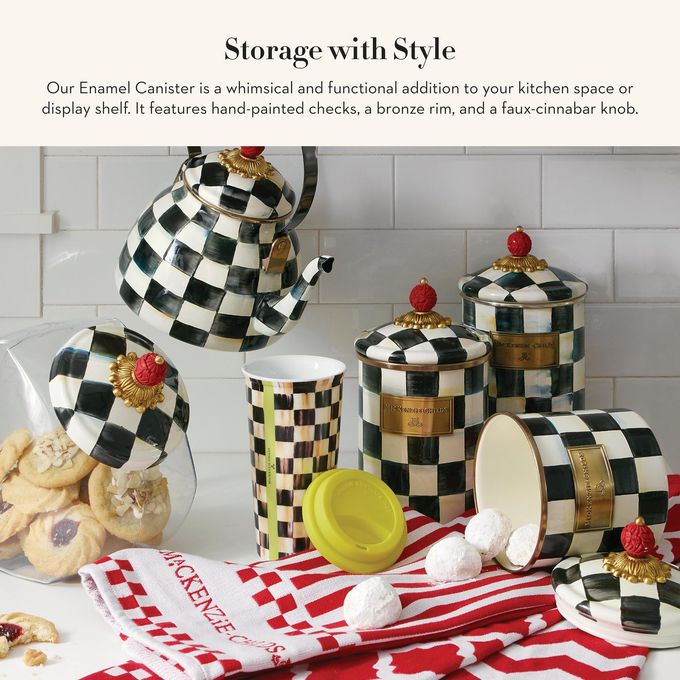mackenzie childs Mackenzie-Childs Courtly Check Enamel Canister, Black-And-White Kitchen Storage Container With Lid, Large - Image 2