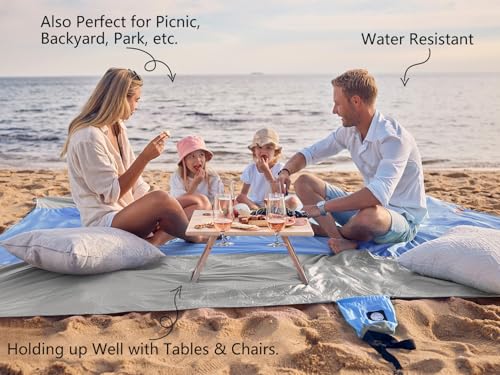 WEKAPO Beach Blanket - Sandproof Waterproof Extra Large Beach Mat | Oversized Sand-Free Lightweight Quick-Drying | Beach Vacation Essentials with Stakes & Corner Pockets (Periwinkle Blue, 9x10 FT) - Image 4