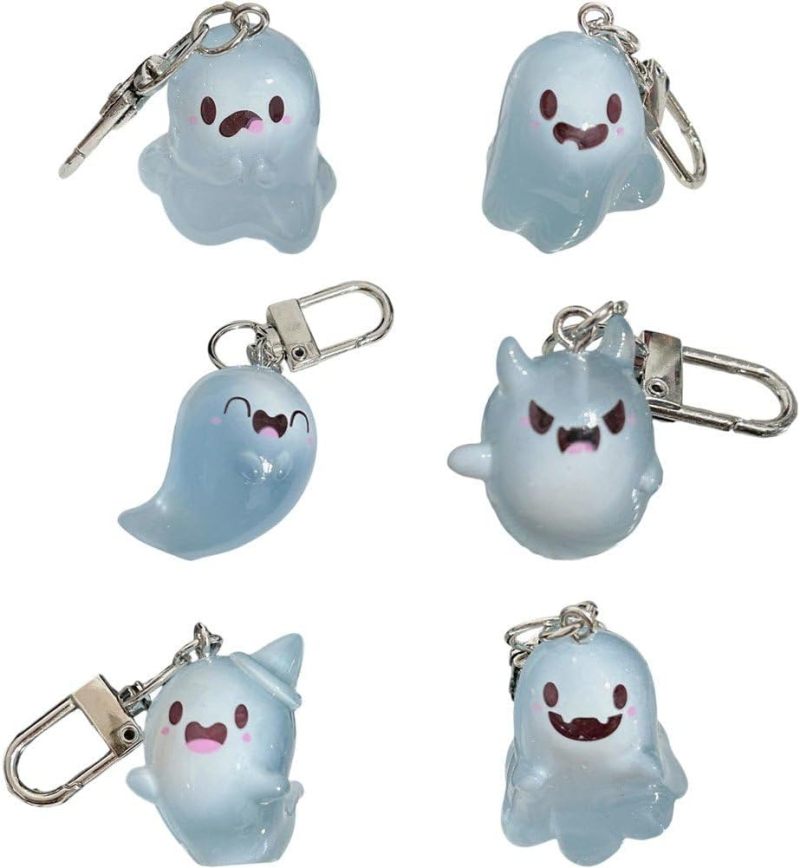 Glow In Dark Keychain: 6-Piece Light Blue High-Quality Resin 3D Ghost Design - Soft Glow Function Halloween Ghost Keychain for Handbag Purse Decoration And Halloween Gift - Image 1