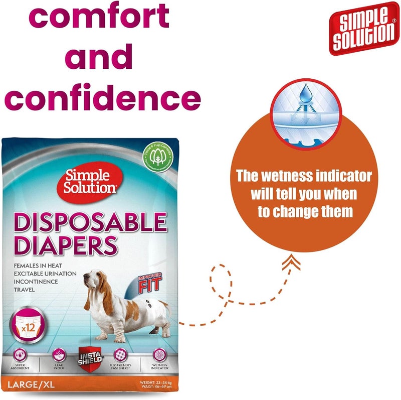 Simple Solution Disposable Dog Diapers for Female Dogs | Super Absorbent Leak-Proof Fit | Large | 12 Count (Pack of 1) - Image 4