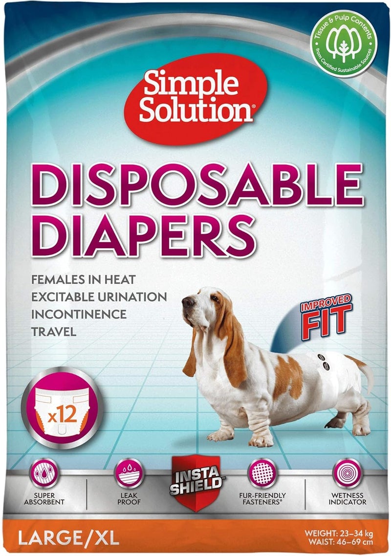 Simple Solution Disposable Dog Diapers for Female Dogs | Super Absorbent Leak-Proof Fit | Large | 12 Count (Pack of 1) - Image 1