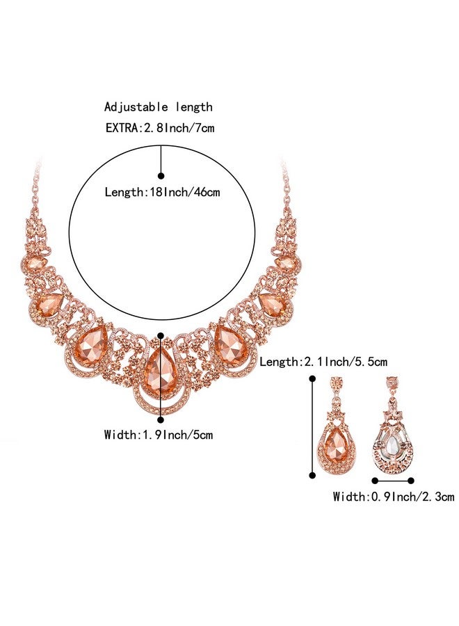 بريلوف طقم مجوهرات نسائي على الموضة مصنوع من الكريستال على شكل دمعة مجوفة مع قلادة متدلية وأقراط بلون الخوخ والذهب الوردي - Image 3
