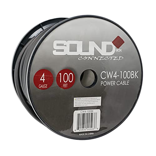 SoundBox Connected 4 Gauge Black Amplifier Amp Power/Ground Wire 100 Feet Superflex Cable 100' Spool - Image 1