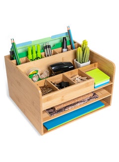 Generic Bamboo Wood Desk Organizer with Several Storage Bins , One Top ...