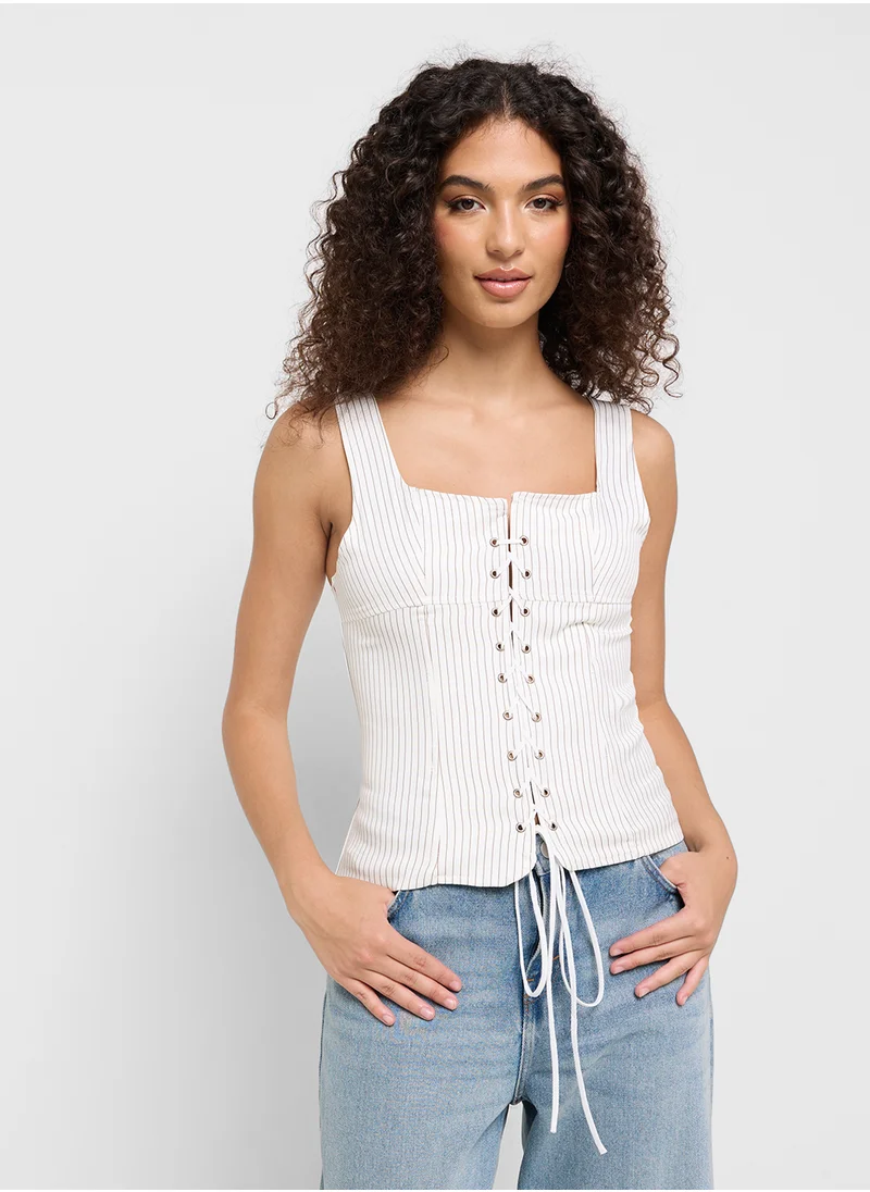 Ginger Corset Style Tie Up Detail Crop Top