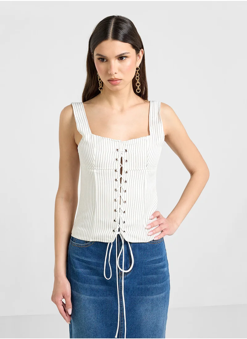 Ginger Corset Style Tie Up Detail Crop Top