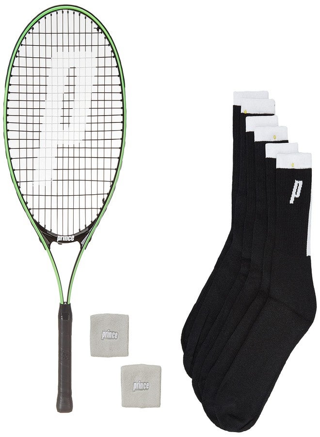 برنس مضرب تنس برينس تور 23 مع 12 كرة تنس برتقالية من المرحلة الثانية، وجوارب برينس سوداء، وسوار معصم رمادي - Image 2