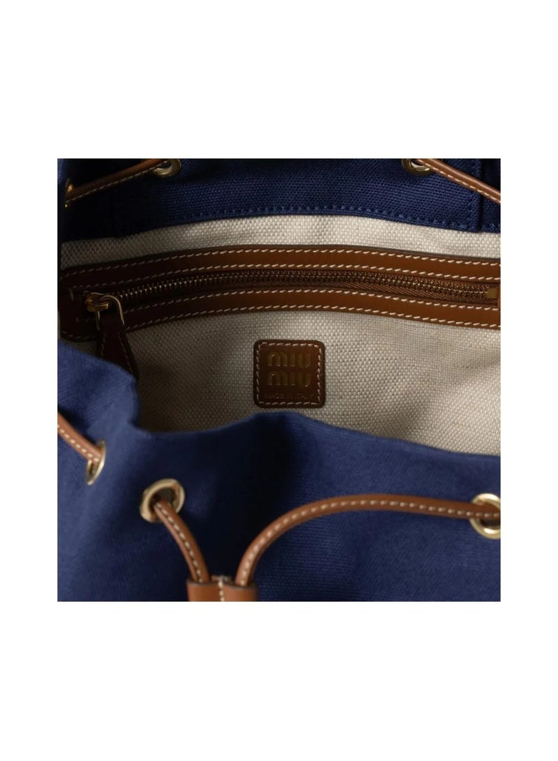 مياو مياو حقيبة ظهر من القماش والجلد مزينة بشعار - Image 3