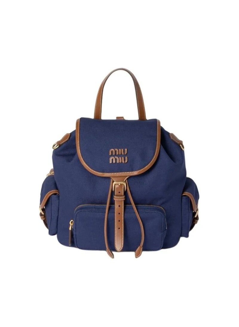 مياو مياو حقيبة ظهر من القماش والجلد مزينة بشعار - Image 1