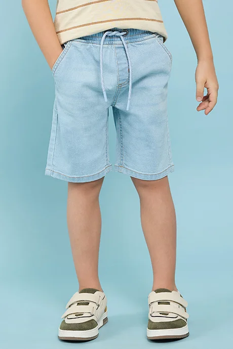 R&B Washed Denim Shorts With Drawstring Waist