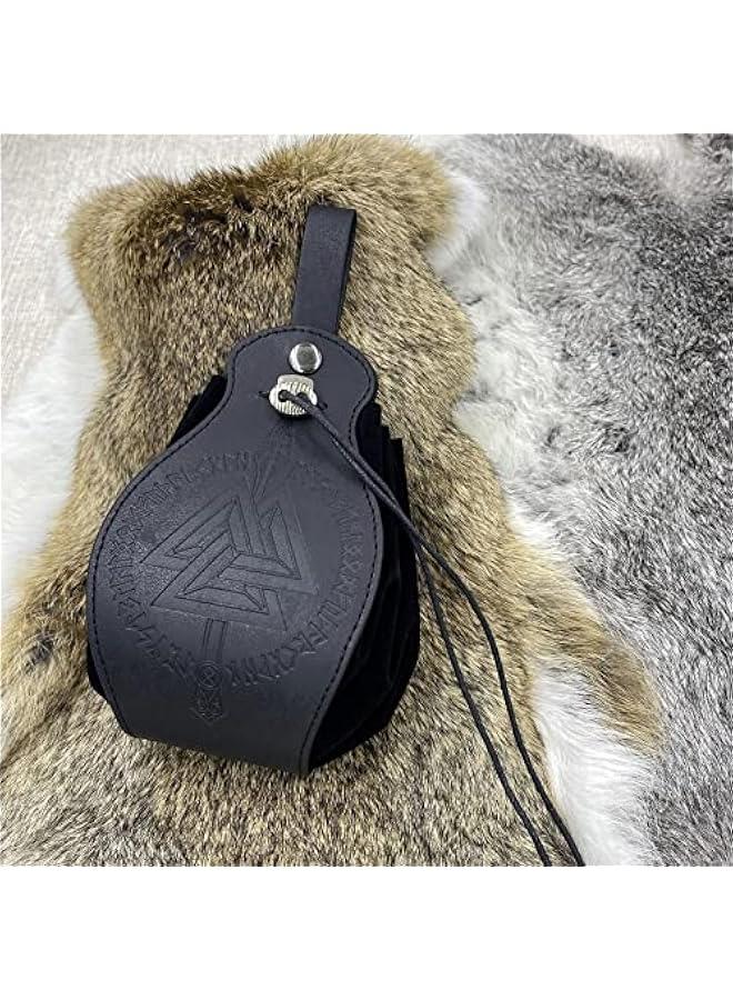 Medieval Faux Leather Pouch, Portable Drawstring Purse, Vintage Belt Pouch Dice Bag For LARP Ren Faire  - Image 3