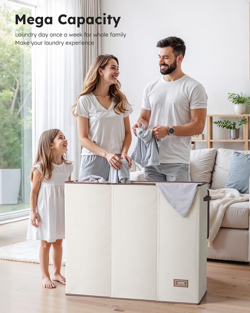 SOLEDI 180L Laundry Hamper 3 Section, Extra Large Laundry Hamper with Lid, Dirty Clothes Hamper with Sturdy Handle, Large Laundry Basket Organizer for Laundry Room, Bedroom, Hampers for Laundry - Image 3