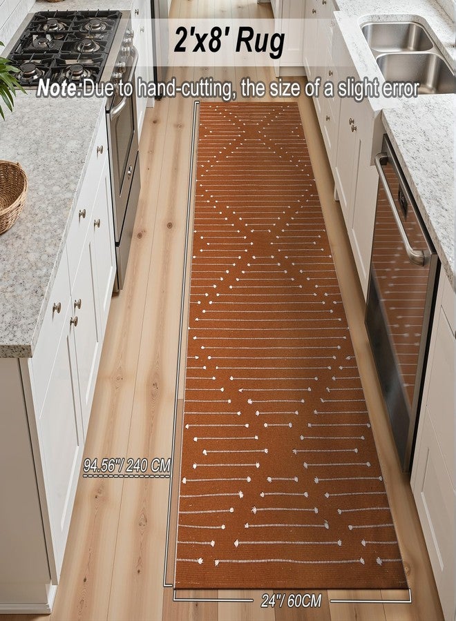 LIVEBOX Burnt Orange Entryway Rug, Washable Front Door Rug Cotton Blend Kitchen Rugs, Boho Woven Area Rug Throw Carpet for Layered Porch Halloween Decor Rugs (2.4' x 3.7') - Image 2