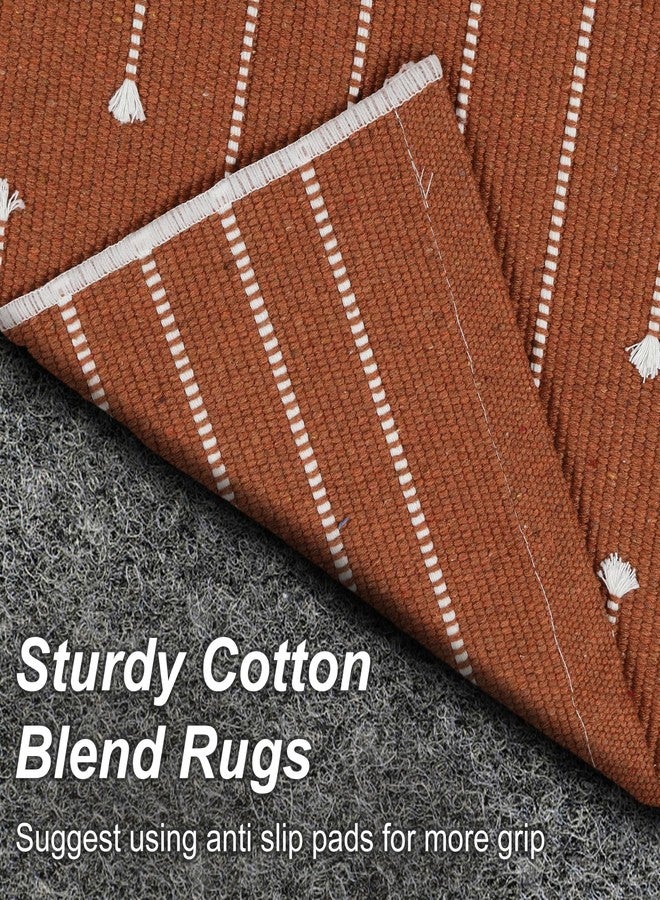 LIVEBOX Burnt Orange Entryway Rug, Washable Front Door Rug Cotton Blend Kitchen Rugs, Boho Woven Area Rug Throw Carpet for Layered Porch Halloween Decor Rugs (2.4' x 3.7') - Image 5