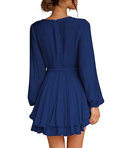 Cosonsen Womens Party Dress V-Neck Long Sleeve Asymmetrical Hem Skater Dress Navy Blue XS - Image 3