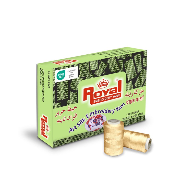 Royal Embroidery Threads - Viscose Rayon 150/2 Denier (13g Tube) Pack of 10 (Beige) - Image 1