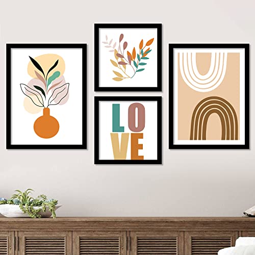 HEVEA Modern Art Wall Decor Framed Paintings for Bedroom Room Living Room - Framed Wall Posters/Paintings with Frame - Wall Paintings/Hangings (11 inch x 14 inch, Multi color) Set of 4 - Image 1