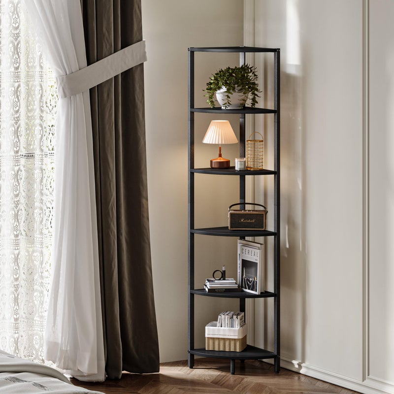 IRCPEN 6 Tier Corner Shelf 63.1" Tall Corner Shelves Stand Ladder Shelf Standing Bookshelf Organizer Display Rack Bookcase Plant Stand Industrial Rustic Style for Living Room Bedroom Black CS-001BW - Image 2